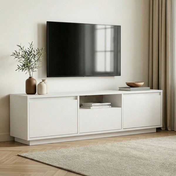 Baltos spalvos TV spintelė 160x42x30 cm Sentinel – Kalune Design-image-1