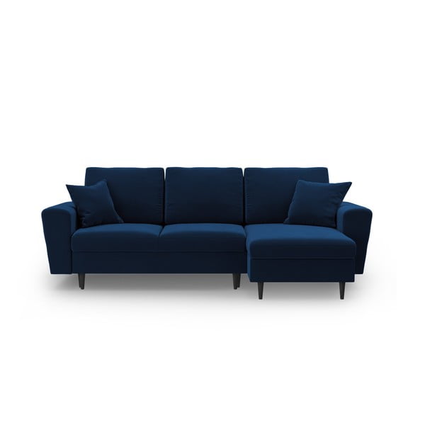 Mėlynos spalvos iš velveto sulankstoma/su sandėliavimo vieta kampinė sofa Kyoto – Cosmopolitan Design