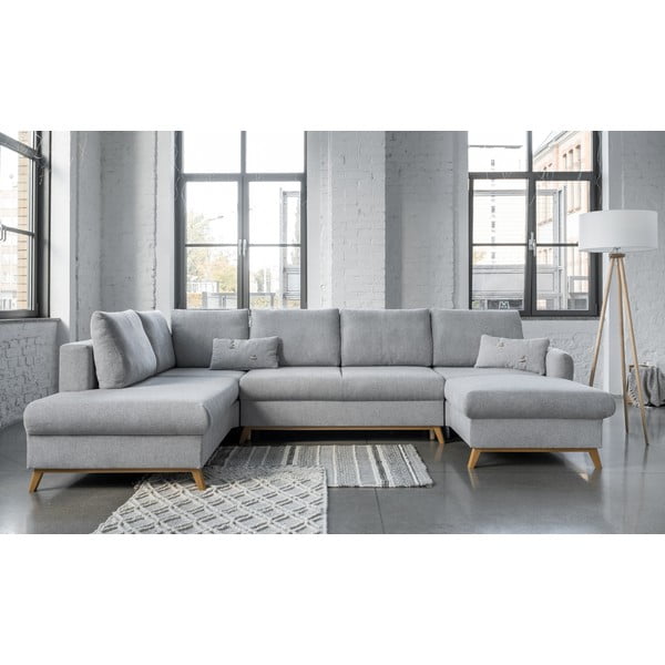 Šviesiai pilkos spalvos sofa-lova U formos Miuform Scandic Lagom, kairysis kampas-image-1