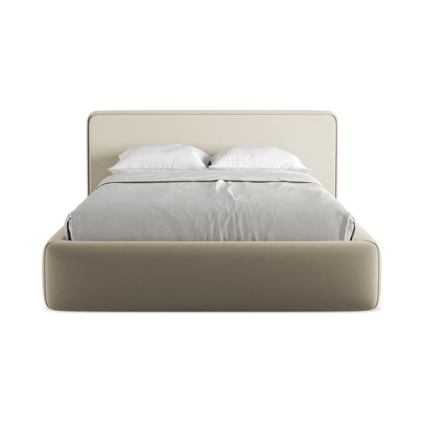 Smėlio spalvos dvigulė lova audiniu dengta su sandėliavimo vieta su lovos grotelėmis 140x200 cm Kiana – Makamii-image-4