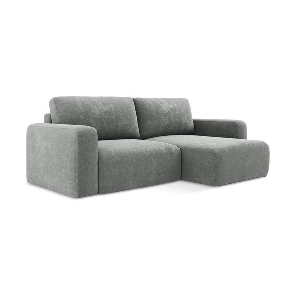 Pilkos spalvos sulankstoma/su sandėliavimo vieta kampinė sofa iš šenilinio audinio (su dešiniuoju kampu/su gultu) Kona – Makamii-image-2