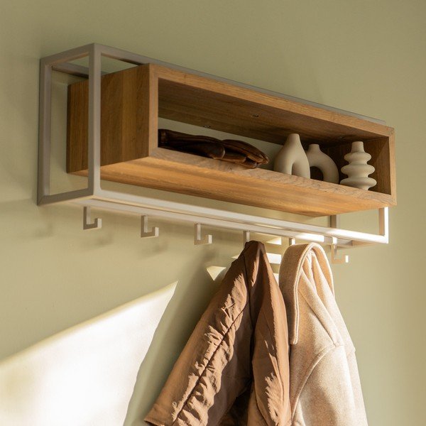 Natūralios spalvos/taupe spalvos iš ąžuolo masyvo sieninė lentyna su lentyna 78 cm School – Spinder Design-image-1
