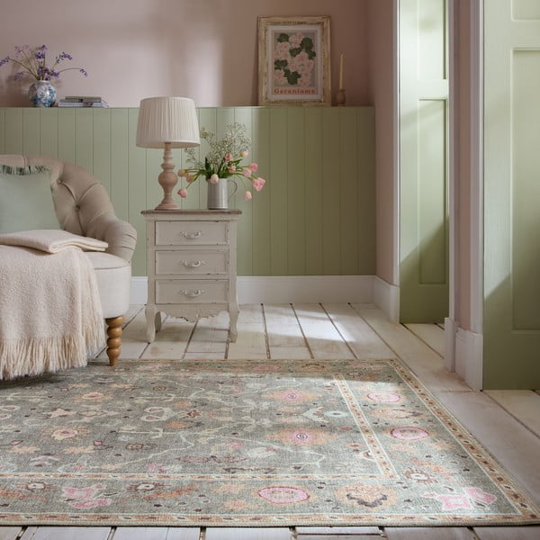 Skalbiamas šviesiai žalios spalvos kilimas 190x290 cm Una Floral – Flair Rugs-image-1