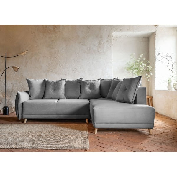 Sulankstoma kampinė sofa iš kordinio velveto pilkos spalvos (su dešiniuoju kampu) Lazy Lukka – Miuform-image-4