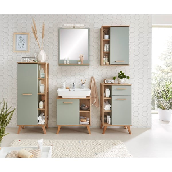 Žalioji pakabinama ąžuolinė vonios kambario spintelė 51x75 cm Set 963 - Pelipal-image-1