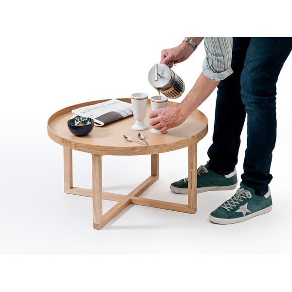 Apvalus medinis stalas iš ąžuolo medienos Wireworks, Ø 66 cm-image-1