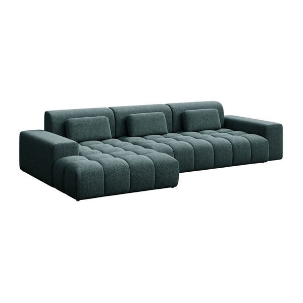Mėlynos spalvos iš šenilinio audinio kampinė sofa (su kairiuoju kampu/su gultu) Chevi – Ghado-image-2