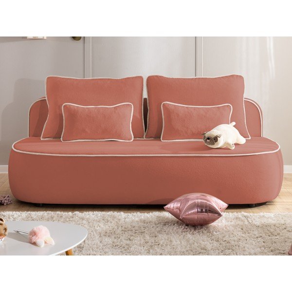 Rožinės spalvos/šviesiai pilkos spalvos sulankstoma/su sandėliavimo vieta vaikiška sofa iš velveto 210 cm Saga – Ropez-image-1