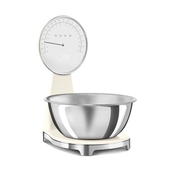 Kreminės spalvos iš plastiko skaitmeninė virtuvinės svarstyklės – SMEG