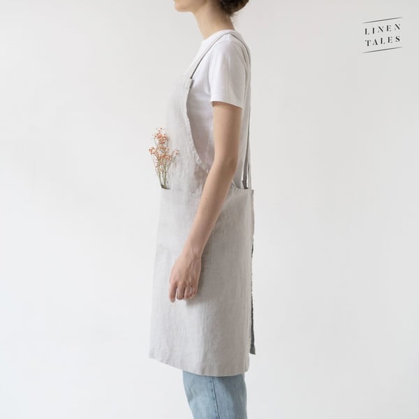 Sidabro spalvos pilka lininė prijuostė Linen Tales Crossback, ilgis 80 cm-image-2