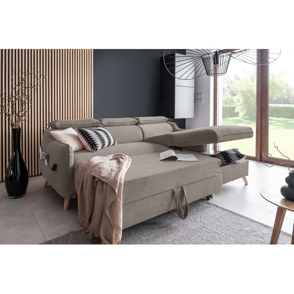 Sulankstoma kampinė sofa iš velveto šviesiai rudos spalvos (su dešiniuoju kampu) Sweet Harmony – Miuform-image-4