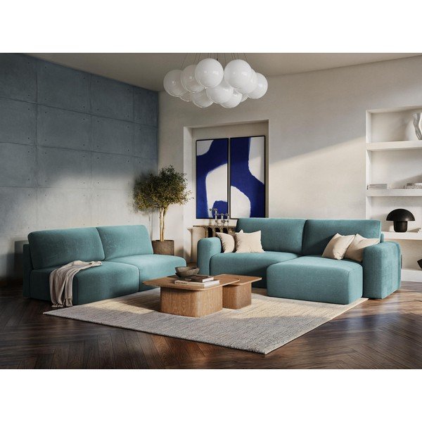 Žalios spalvos sulankstoma/su sandėliavimo vieta kampinė sofa iš šenilinio audinio („U“ formos) Kona – Makamii-image-1