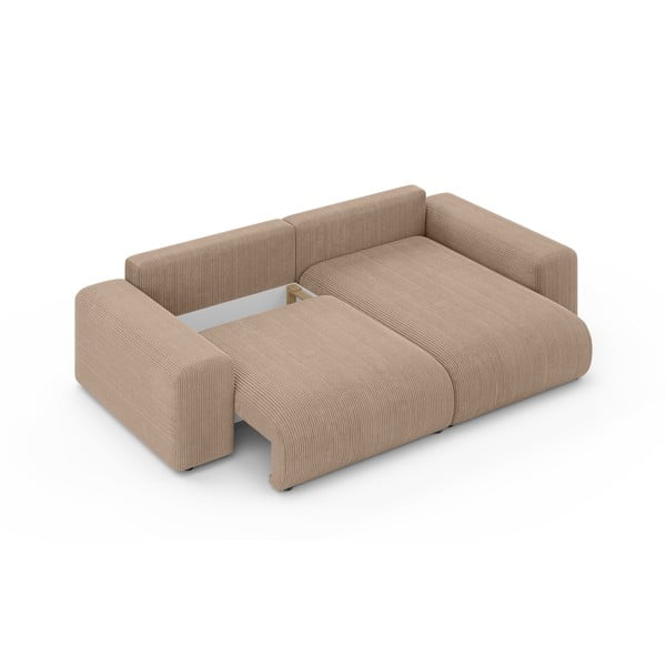 Smėlio spalvos iš kordinio velveto sulankstoma/su sandėliavimo vieta kampinė sofa (kintama) Luma – Ropez-image-4