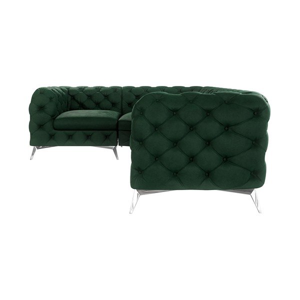 Tamsiai žalios spalvos iš velveto kampinė sofa (su kairiuoju kampu/„L“ formos) Chelsea – Ropez-image-1