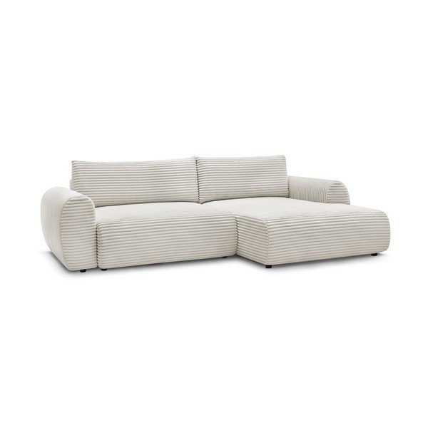 Iš kordinio velveto sulankstoma kampinė sofa kreminės spalvos (su dešiniuoju kampu) Lucien – Bobochic Paris-image-3