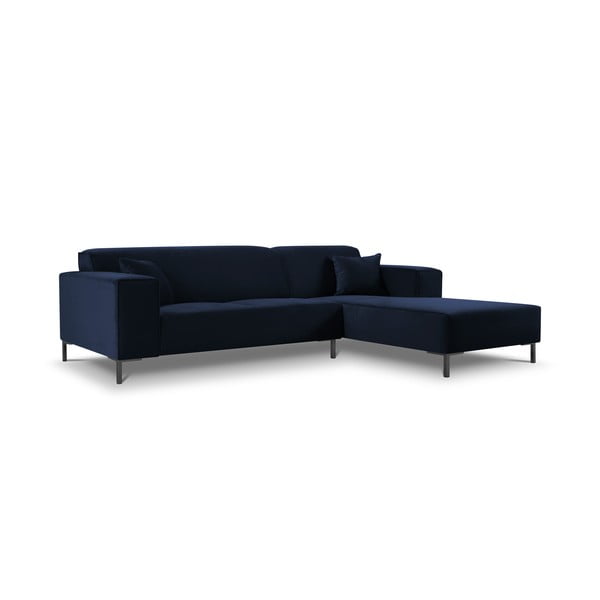Mėlyna aksominė kampinė sofa Cosmopolitan Design Siena, kampas dešinėje
