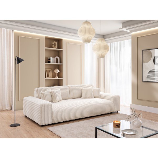 Kreminės spalvos sulankstoma/su sandėliavimo vieta sofa iš kordinio velveto 260 cm Justin  – Ropez-image-1