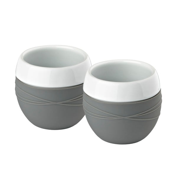 2 porcelianinių puodelių su silikonu rinkinys, pilkos spalvos