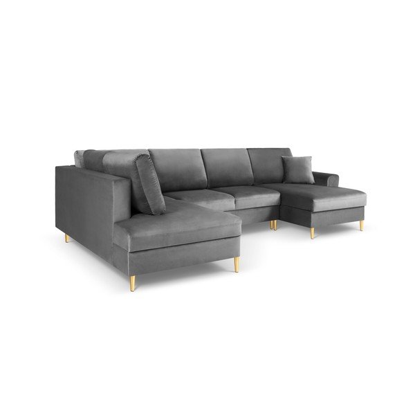 Šviesiai pilkos spalvos iš velveto sulankstoma/su sandėliavimo vieta kampinė sofa (su kairiuoju kampu/„U“ formos) Kyoto – Cosmopolitan Design-image-3