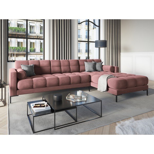 Rožinė aksominė kampinė sofa Cosmopolitan Design Bali, kampas dešinėje-image-1