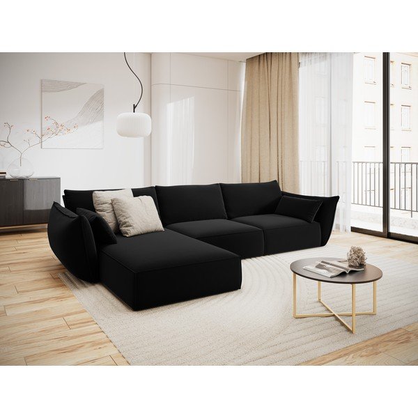 Juodos spalvos iš velveto kampinė sofa (su kairiuoju kampu/su gultu) Vanda – Mazzini Sofas-image-1