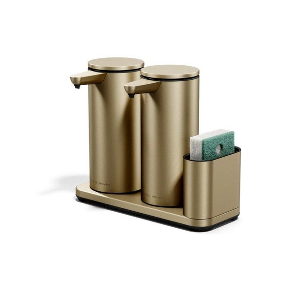 Automatinis matinės auksinės spalvos iš metalo stovas skalbimo reikmenims – simplehuman