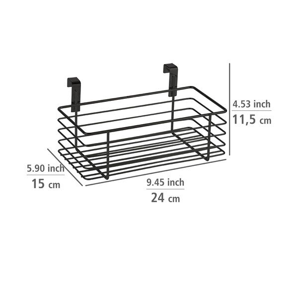 Juodas pakabinamas metalinis krepšelis virtuvės durims Wenko Slim, 24 x 15 cm-image-2