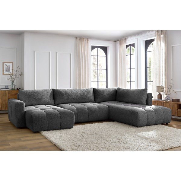 Tamsiai pilkos spalvos sulankstoma/su sandėliavimo vieta kampinė sofa (su kairiuoju kampu/„U“ formos) Arsene – Bobochic Paris-image-1