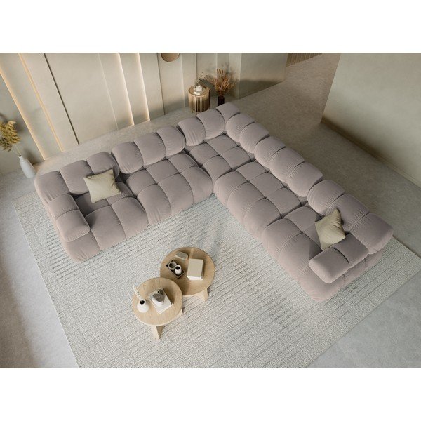 Smėlio spalvos modulinė kampinė sofa iš velveto – Micadoni -image-1
