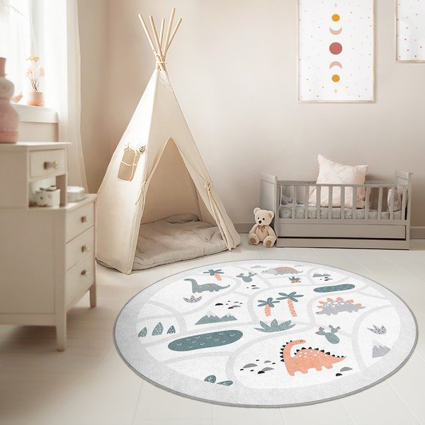 Skalbiamas vaikiškas žaidimų kilimas šviesiai pilkos spalvos ø80 cm Dino Park – Mila Home-image-3