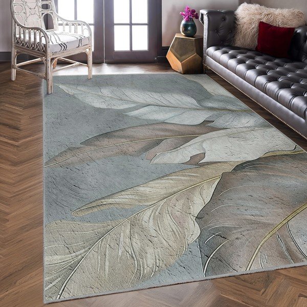 Skalbiamas kilimas žalios spalvos/pilkos spalvos 80x150 cm Dusty Leaves – Mila Home-image-3