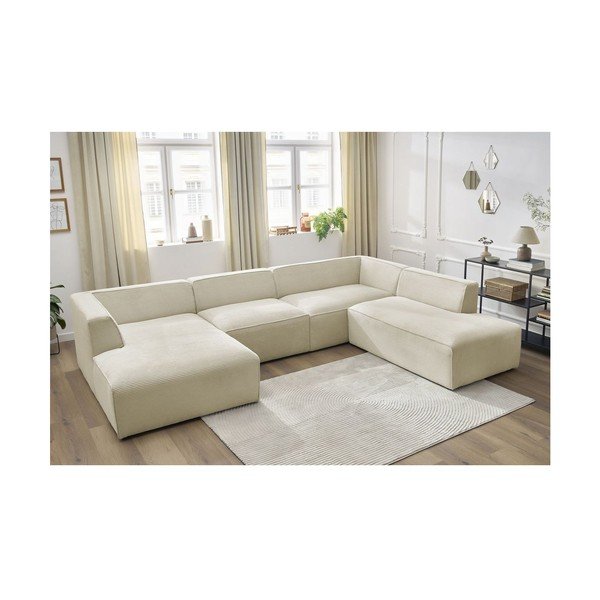 Smėlio spalvos iš kordinio velveto modulinė kampinė sofa (su dešiniuoju kampu/„U“ formos) Megeve – Bobochic Paris-image-4