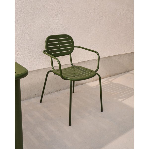 Tamsiai žalios spalvos metalinė sodo kėdė Brai – Kave Home-image-1