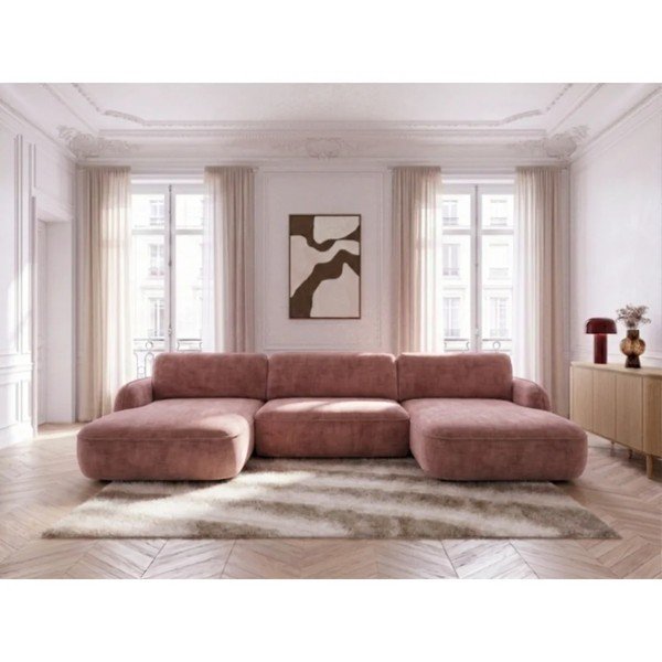 Rožinės spalvos sulankstoma/su sandėliavimo vieta kampinė sofa iš velveto („U“ formos) Celeste – Bobochic Paris-image-1