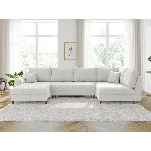 Baltos spalvos iš boucle kampinė sofa (su kairiuoju kampu/„U“ formos) Ariella – Ropez-image-1