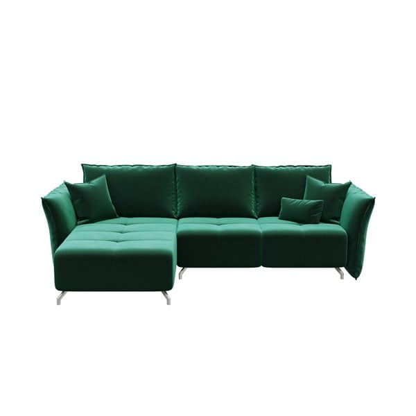 Tamsiai žalia aksominė kampinė sofa-lova Devichy Hermes, kairysis kampas