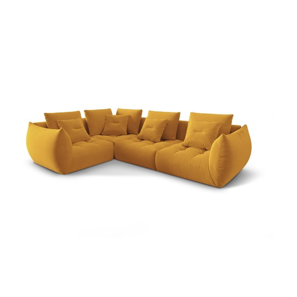 Geltonos spalvos iš velveto kampinė sofa (su kairiuoju kampu/„L“ formos) Bloom – Micadoni -image-2