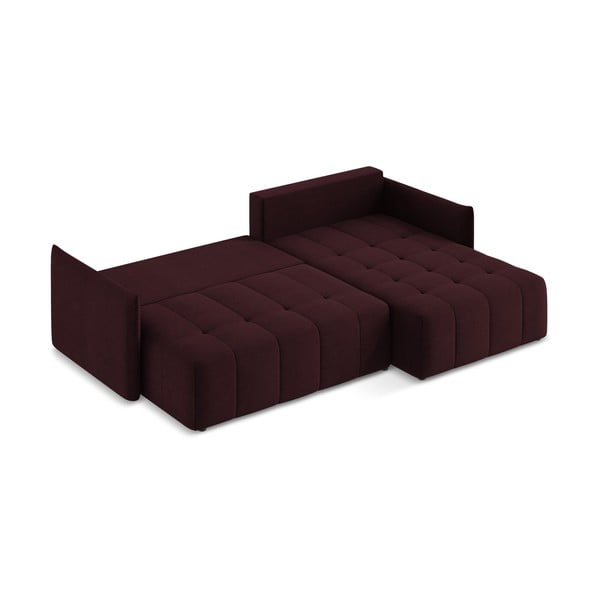 Bordo spalvos sulankstoma/su sandėliavimo vieta kampinė sofa (su dešiniuoju kampu/su gultu) Moku – Makamii-image-4