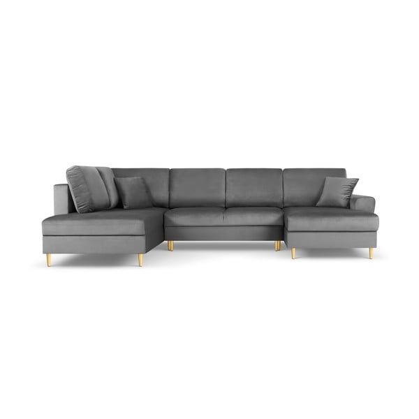 Šviesiai pilkos spalvos iš velveto sulankstoma/su sandėliavimo vieta kampinė sofa (su kairiuoju kampu/„U“ formos) Kyoto – Cosmopolitan Design