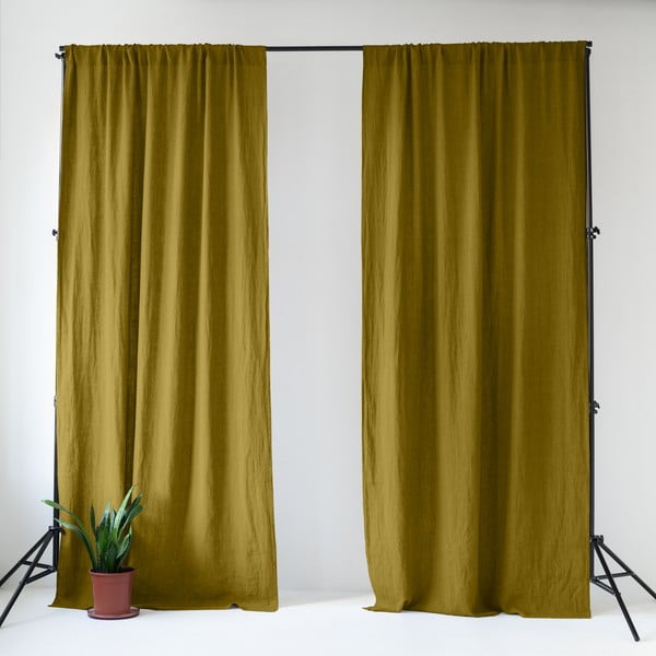 Ochros spalvos/žalios spalvos iš lino užuolaida 140x170 cm Moss Green – Linen Tales
