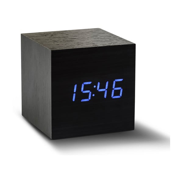 Juodas žadintuvas su mėlynu LED ekranu Gingko Cube Click Clock