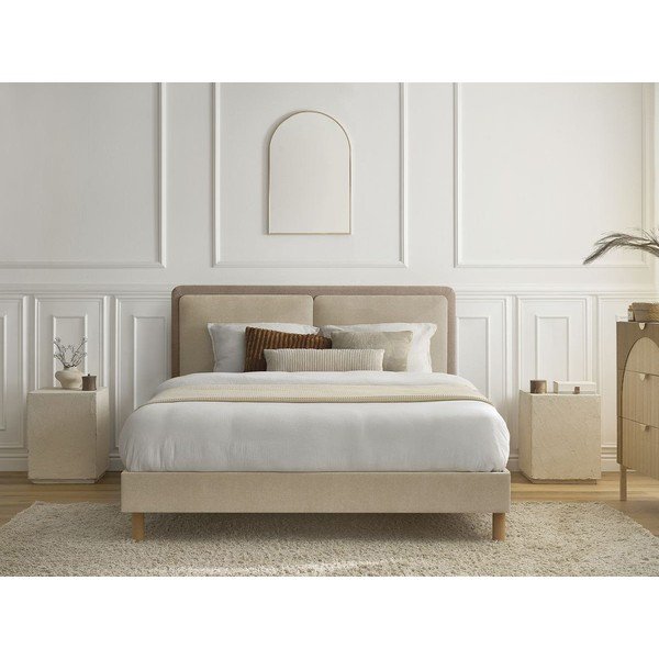 Smėlio spalvos/taupe spalvos iš audinio dvigulė lova audiniu dengta su lovos grotelėmis 160x200 cm Mara – Bobochic Paris-image-1