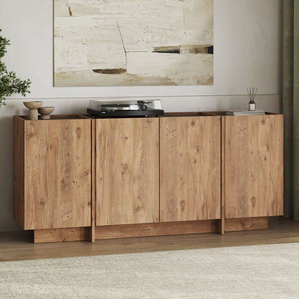 Natūralios spalvos šoninė spintelė iš pušies su anga laidams 180x80x45 cm Dorma – Kalune Design-image-3