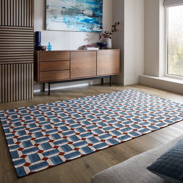 Kilimas mėlynos spalvos 155x230 cm Lennox Geometric – Flair Rugs-image-1