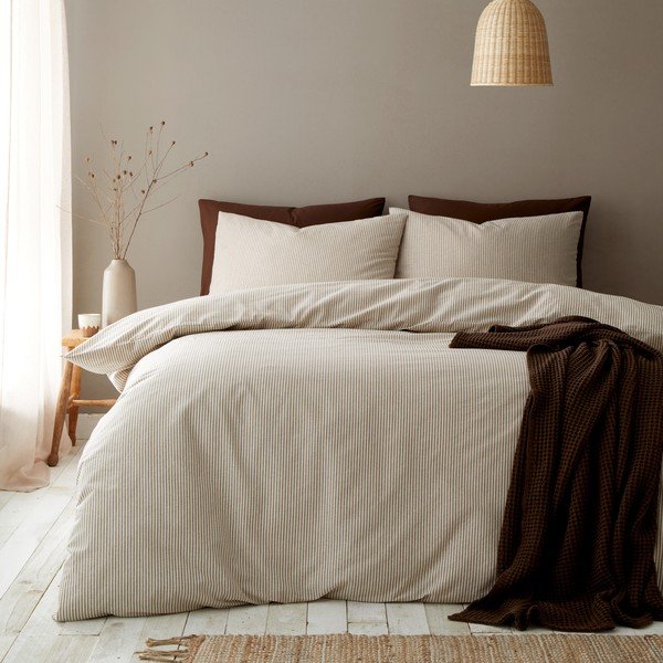 Taupe spalvos viengulė patalynė 135x200 cm Cotton Rich Narrow Woven Stripe – Pineapple Elephant-image-2