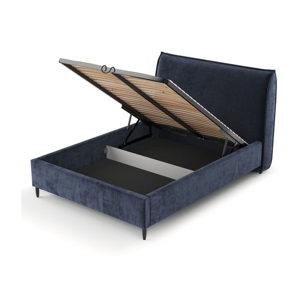 Dvigulė lova tamsiai mėlynos spalvos audiniu dengta su sandėliavimo vieta su lovos grotelėmis 180x200 cm Shell – Maison de Rêve-image-4