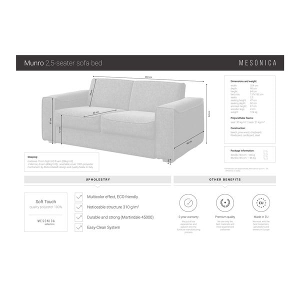 Turkio spalvos sofa-lova MESONICA Munro, 204 cm-image-4