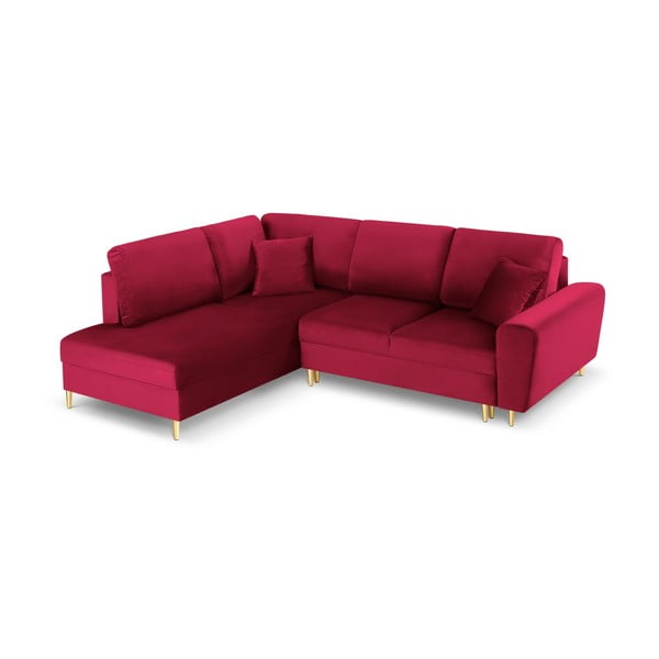 Raudonos spalvos iš velveto sulankstoma/su sandėliavimo vieta kampinė sofa (su kairiuoju kampu/„L“ formos) Kyoto – Cosmopolitan Design-image-1