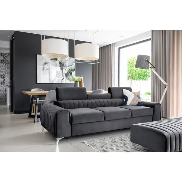 Tamsiai pilkos spalvos iš velveto sulankstoma sofa 261 cm Laurence – ELTAP-image-1