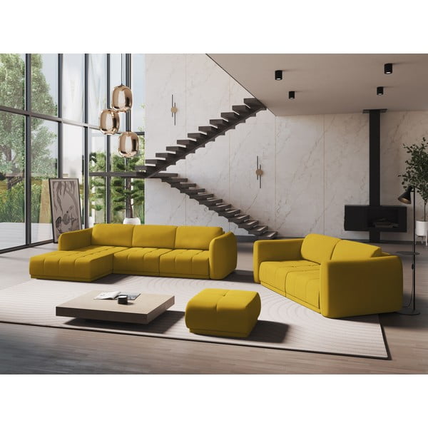 Geltonos spalvos kampinė sofa (su kairiuoju kampu) Hoku – Makamii-image-1